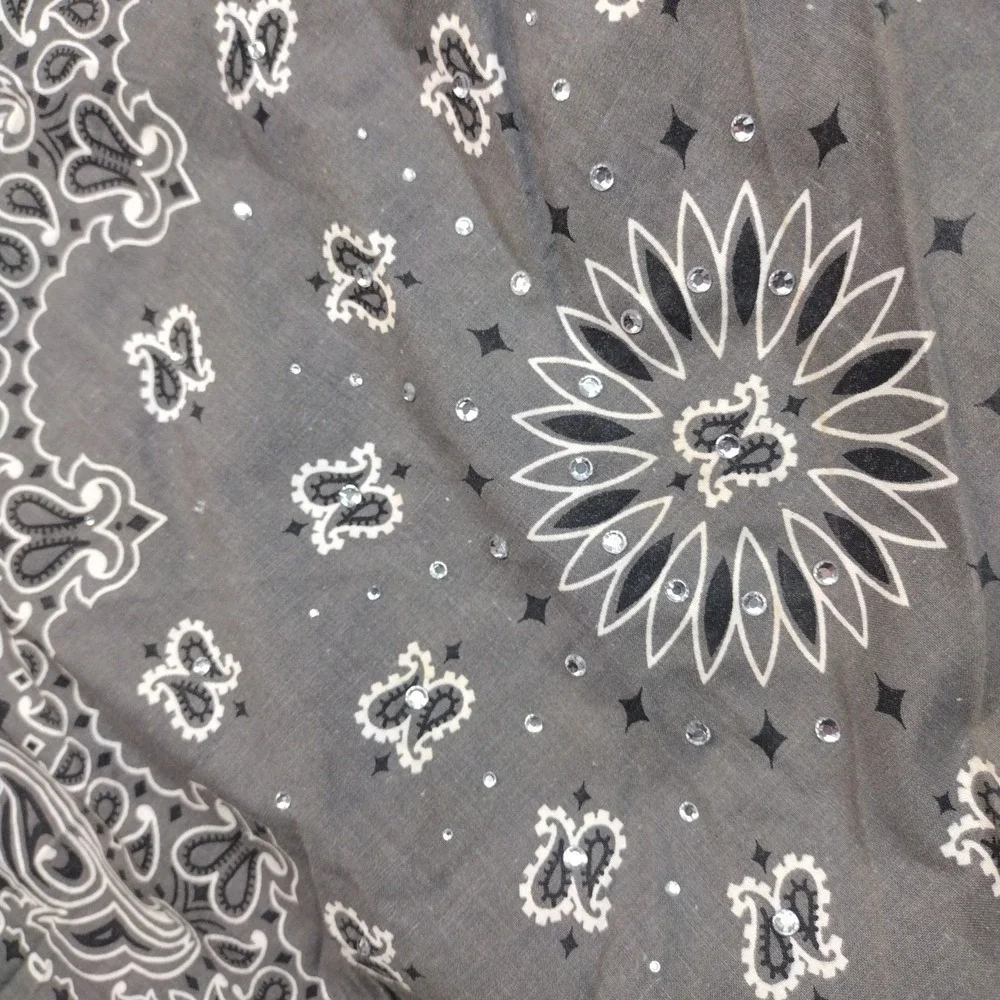 Vintage Hav A Hank Bandana Scarf Gray Black Paisley Bling RN15187 Made in USA
